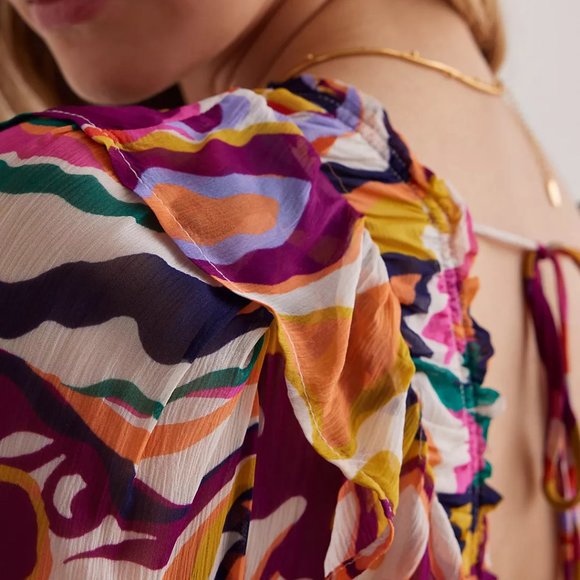 Anthropologie The Odetta Ruffled V-Neck Long-Sleeve Midi Dress NWT - Picture 5 of 9